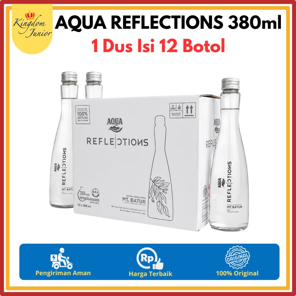 AQUA Reflections Air Mineral 380ml 1 Dus Isi 12 Botol Kaca | Aqua Botol Kaca 380ml