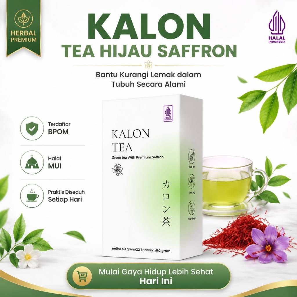 Kalon Tea Green Tea Saffron Herbal | Teh Diet Alami Premium | 20 Tea Bag