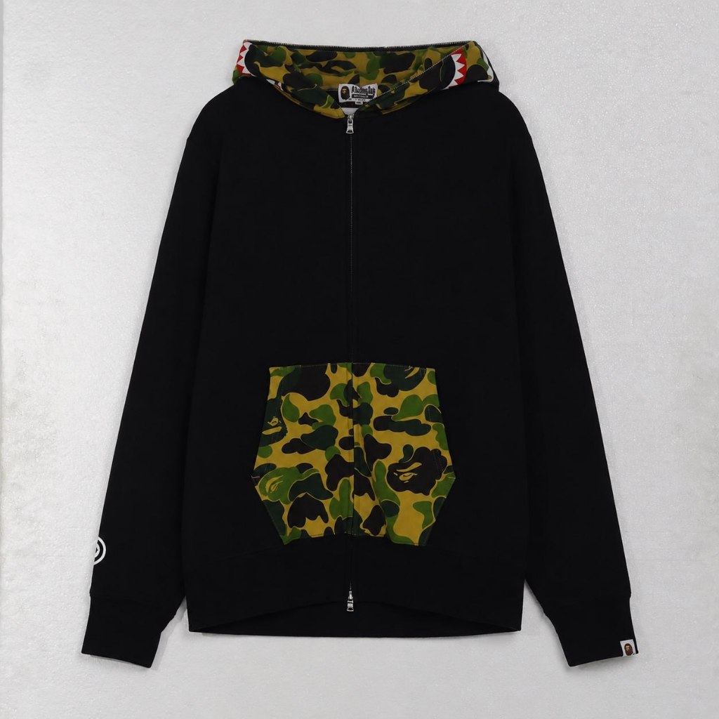 Jaket BAPE SHARK CAMO GREEN BLACK FULL ZIP HOODIE 100% ORIGINAL