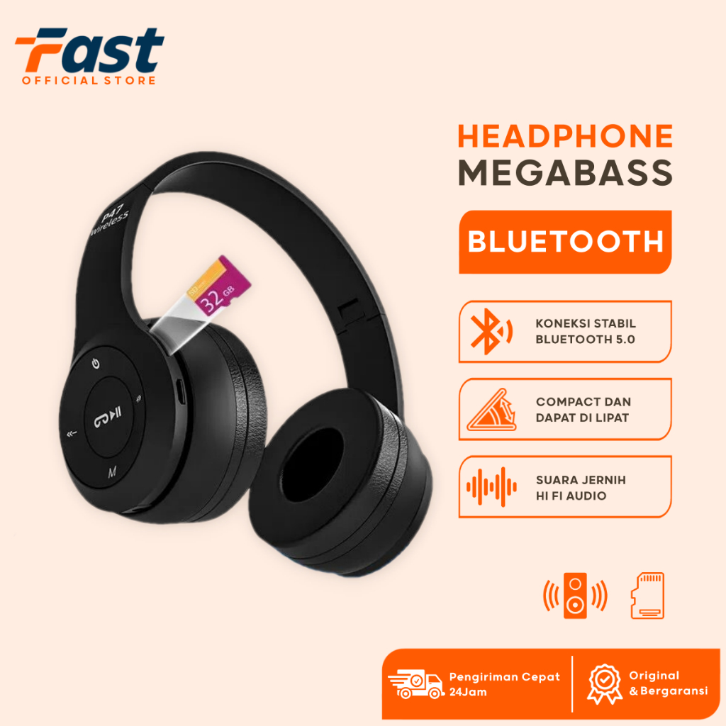 HEADSET HEADPHONE BLUETOOTH P47 WIRELESS HEADPHONE