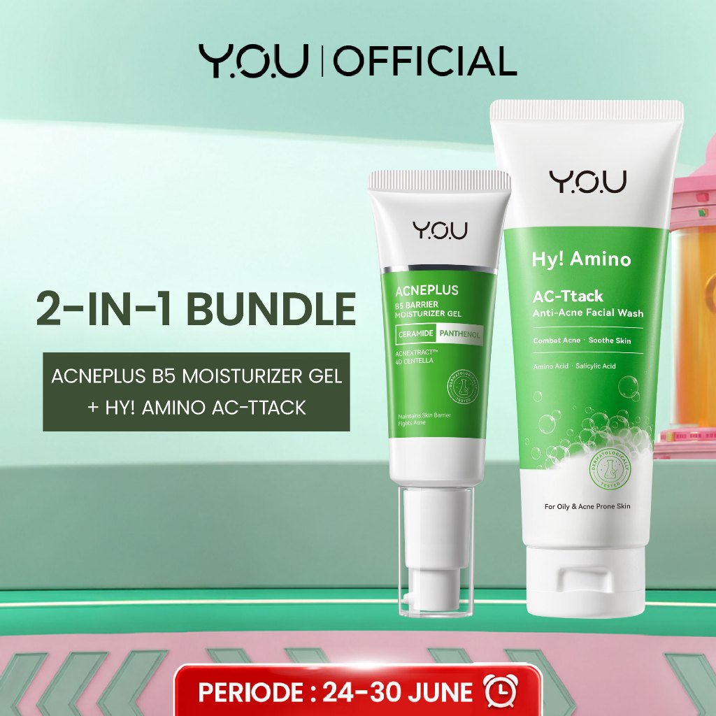 YOU Facial Wash Paket 2in1 Skincare Sabun Muka Hy Amino AC-Ttack Anti-Acne Facial Wash Spotcare Pro 