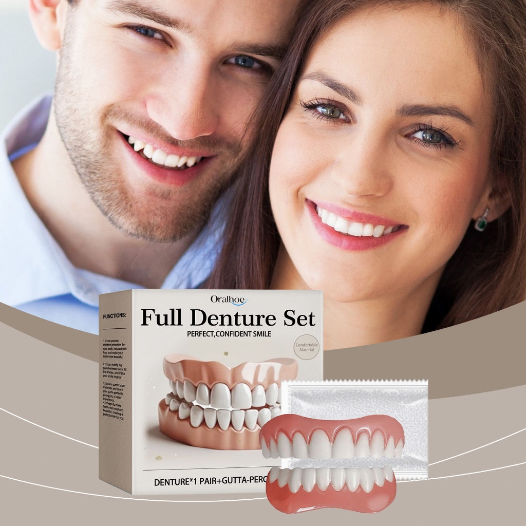 Oralhoe Full Denture Set 1set Gigi Palsu Snap-On Veneer, Pasang & Lepas Instant Senyum Sempurna Seke