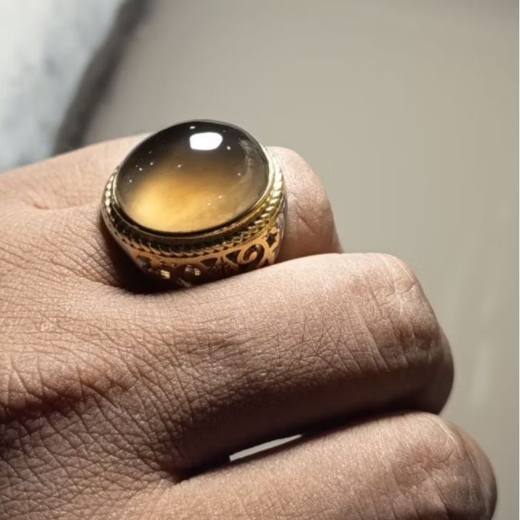 cincin pria Batu akik solar padang kofi giwang kristal mumbul reallpict Ring titanium