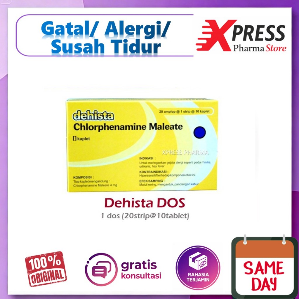 XPRESS  Dehista DOS Obat Gatal Alergi Susah Tidur CTM Tablet Box Dus Zet