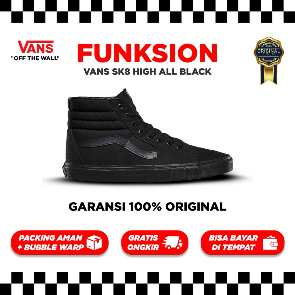 BIG DEALSS SEPATU SNEAKERS SK-8 HIGH FULL BLACK | 100% ORIGINAL