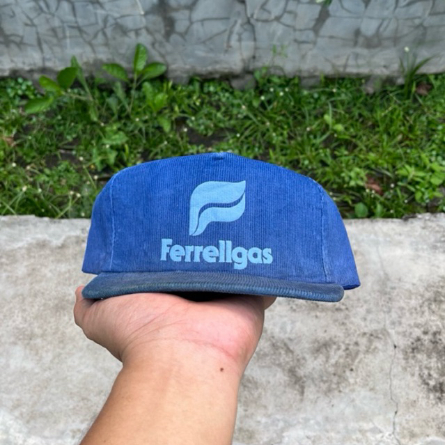 Vintage Ferrellgas Adjustable Hat Cap Blue Snapback Corduroy