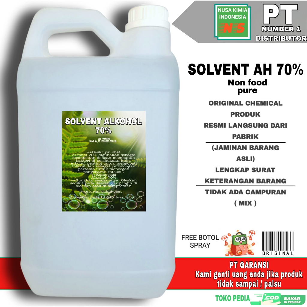 ALKOHOL 70% 5 LITER SOLVENT ETHYL PELARUT PARFUM, SOLVENT MURNI