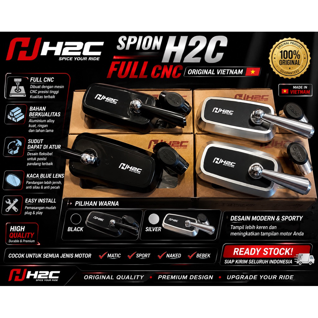 NEW DEALS Kaca spion H2C vietnam original cnc yamaha vario beat pcx nmax xmax forza rx king h2c made