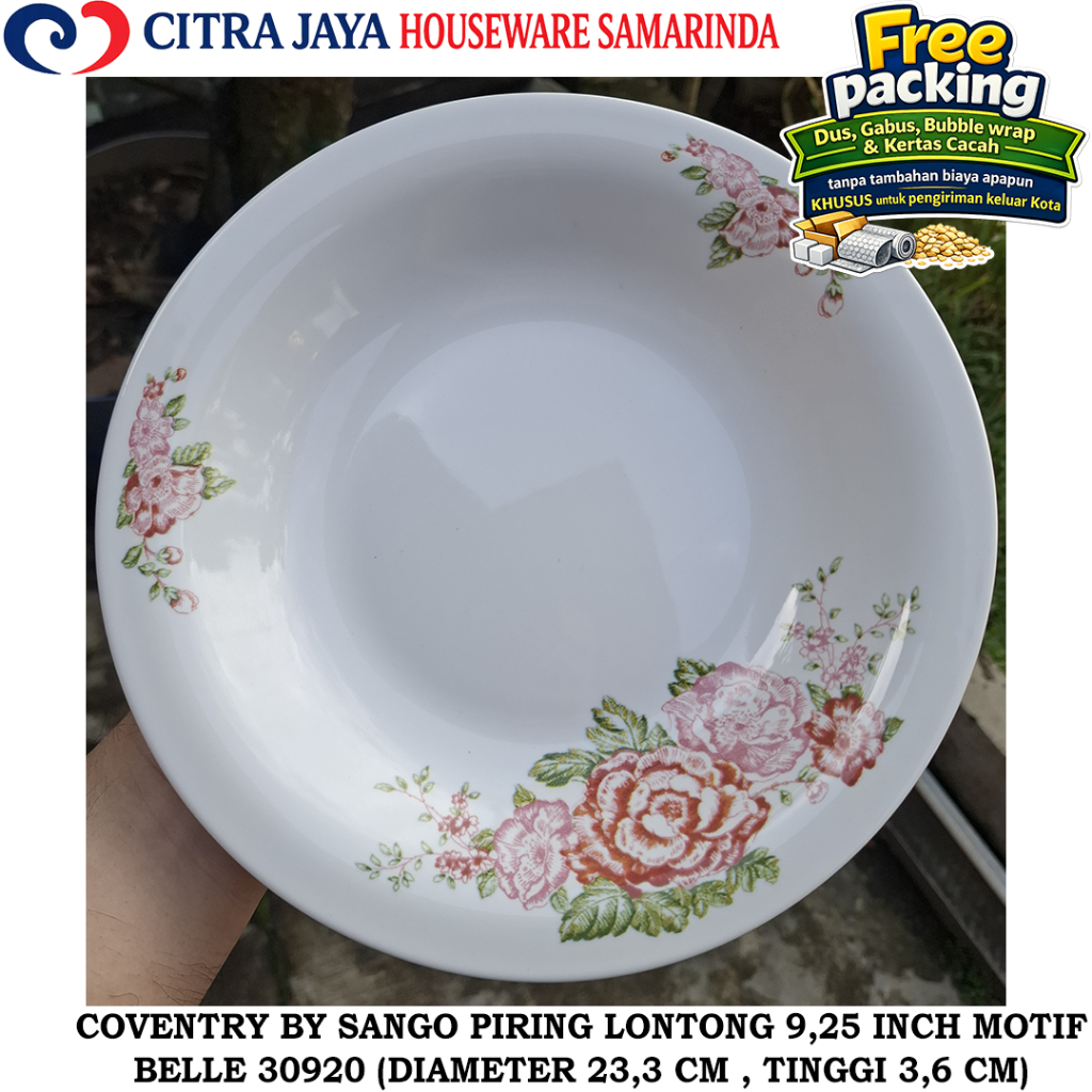 Piring LONTONG 9,25 INCH (6 PCS / 1 LUSIN) COVENTRY BY SANGO 30920 POLOS TANPA LES MAS MOTIF BELLE K