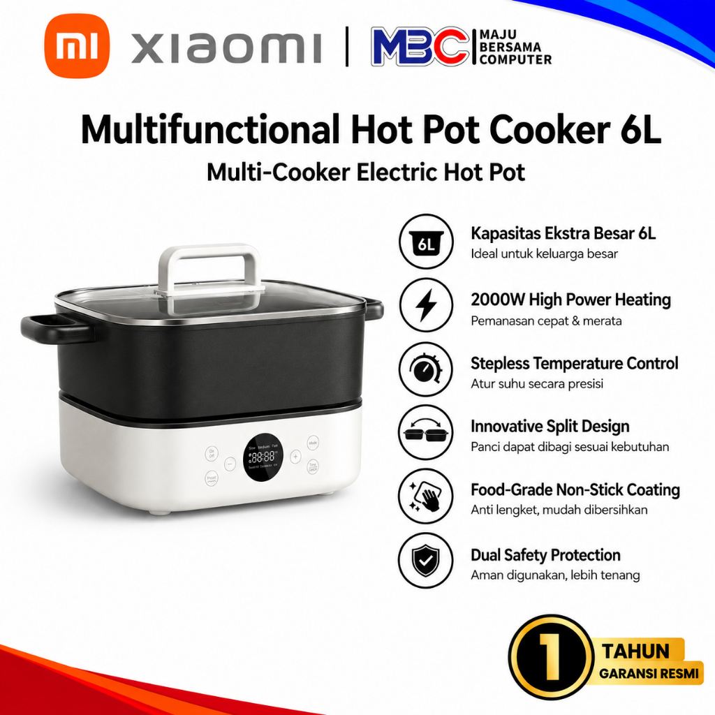 Xiaomi Multifunctional Hot Pot Cooker 6L Panci Listrik Multifungsi Steamboat Grill Hotpot Electric C