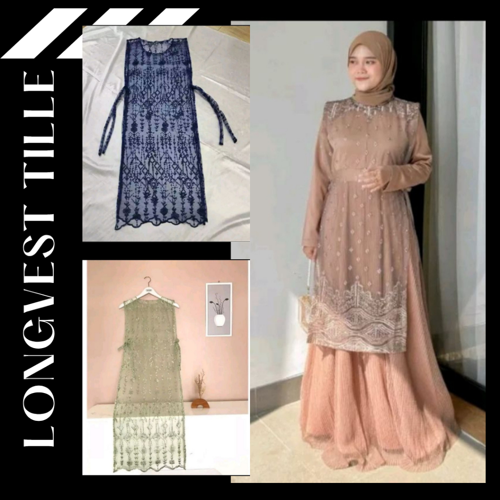 Outer Brokat Long Vest Tulle Vest Tile Brokat Panjang Murah Outer Cardigan Long Vest Brukat Rompi Br