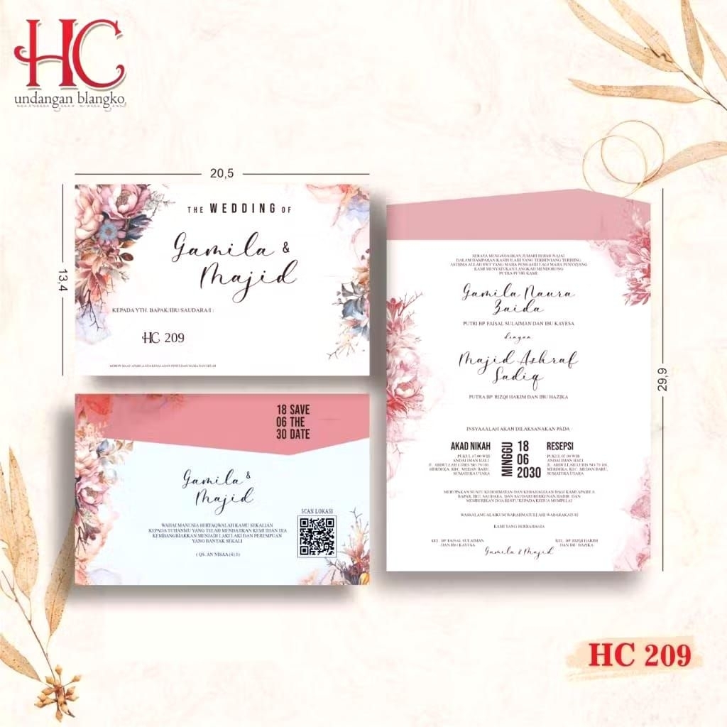 Undangan Pernikahan Minimalis Elegan Pink putih | Blangko Undangan Nikah Murah | HC
