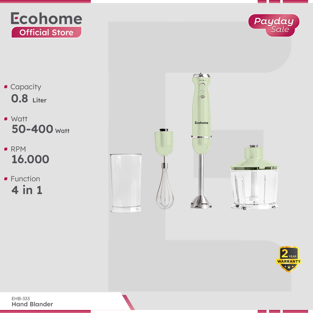 ECOHOME Hand Blender EHB333 Blender Praktis Multifungsi Low Watt 0.8L Capacity Strong Titanium Blade