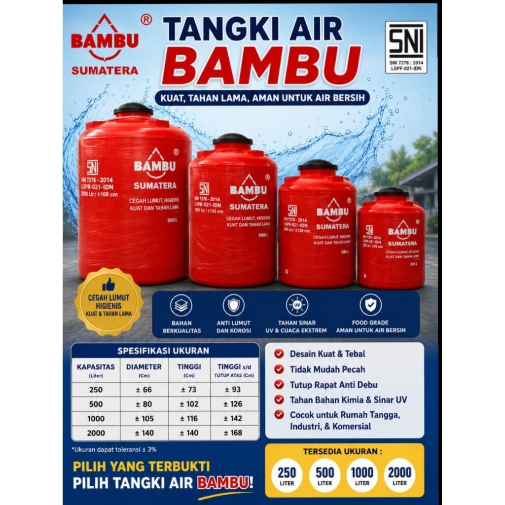 (BACA DESKRIPSI PEKANBARU)TANGKI AIR MERK BAMBU (KHUSUS DAERAH RIAU) / TANDON AIR MERK BAMBU