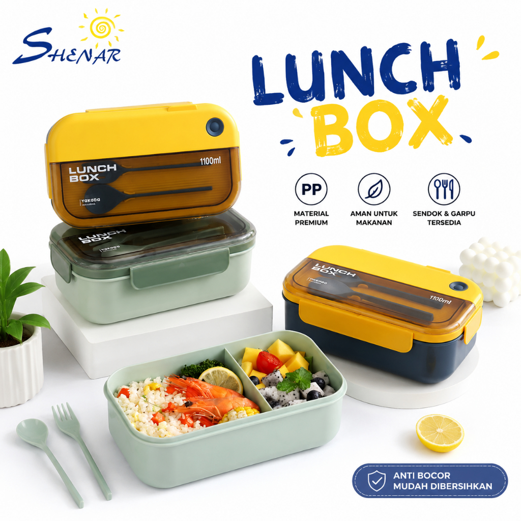 Lunch Box Set Kotak Bekal Makan Plastik / Kotak Makan Free Sendok Tempat Makan /Tempat Bontot