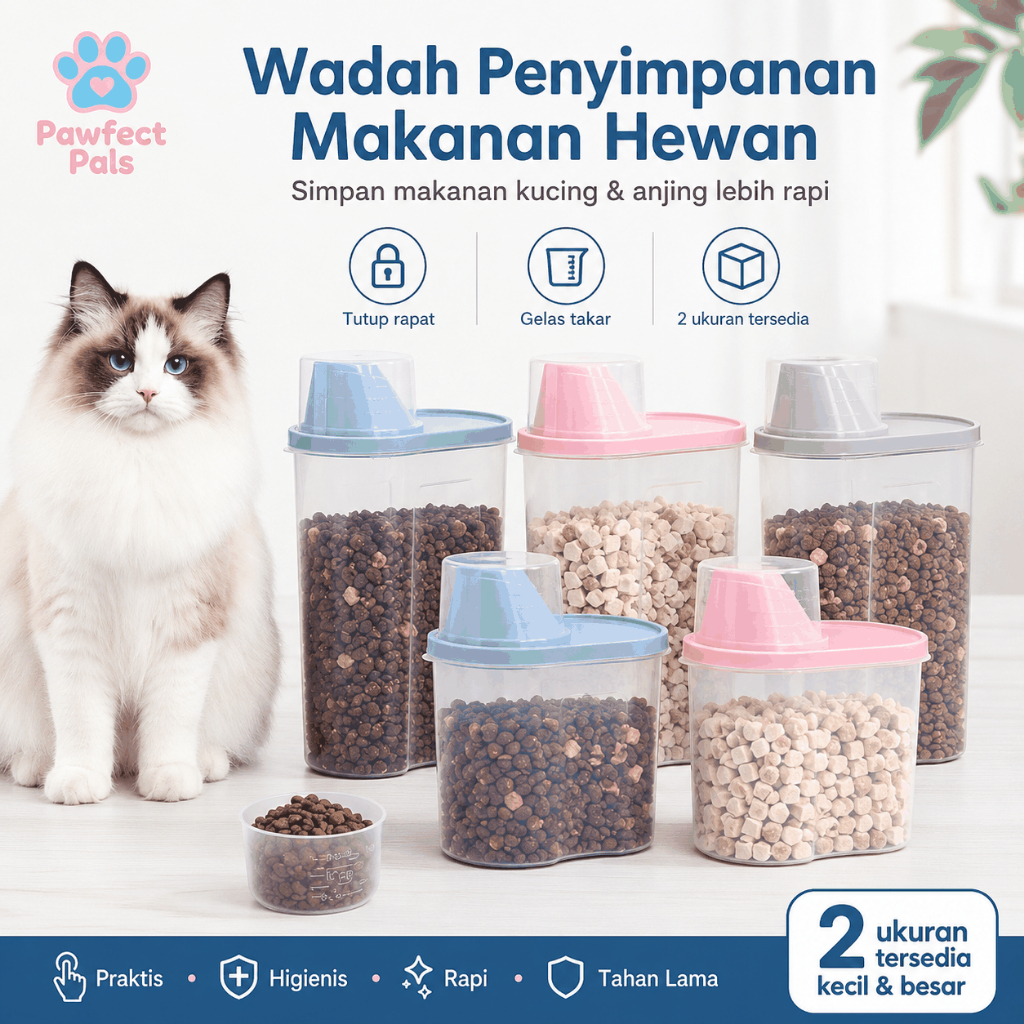 Pawfect Pals - Pet Food Storage - Tempat Penyimpanan Makanan Kucing Anjing - Pet Food Storage Jar - 