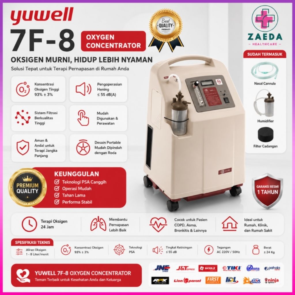 Yuwell 7F-8 Oxygen Concentrator 10 Liter | Mesin Oksigen Medis Homecare | Konsentrator Oksigen Origi