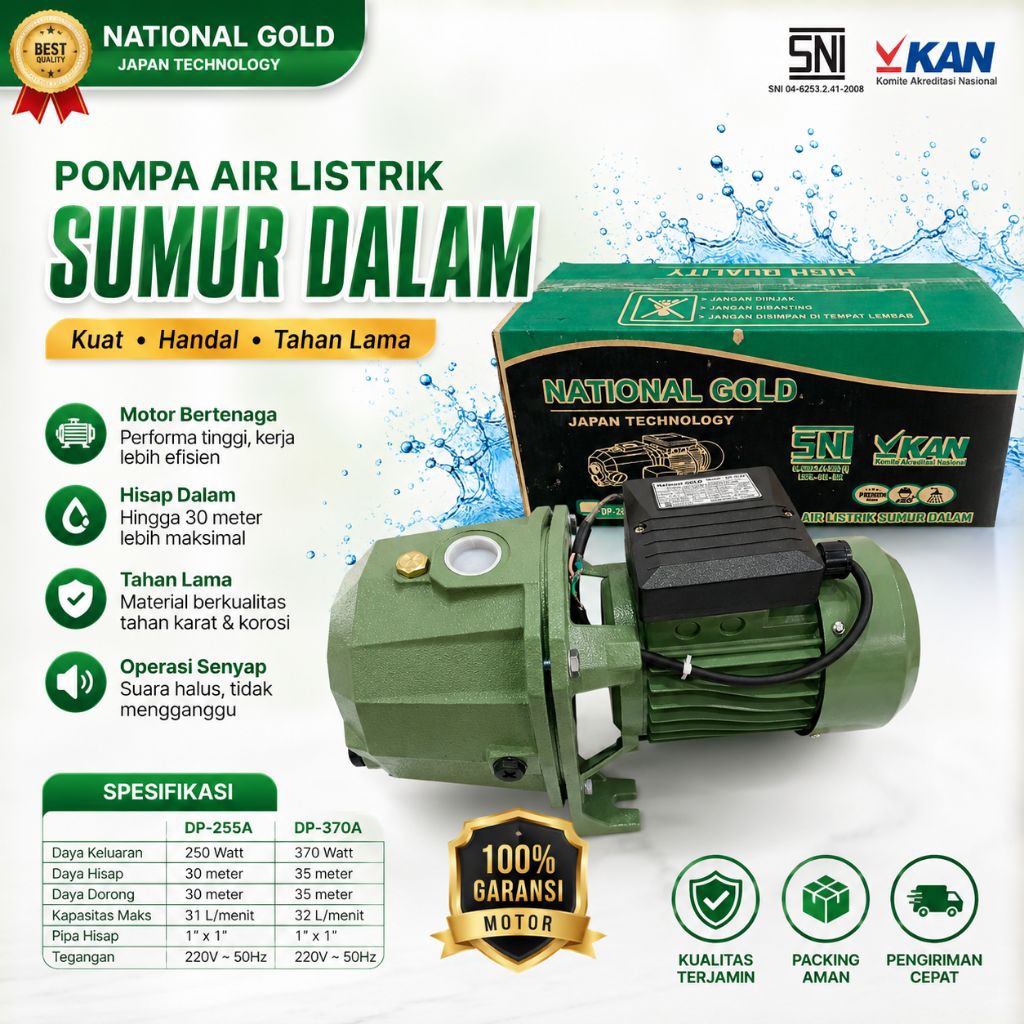 Mesin Pompa air sumur dalam Jetpump Good National DP-370A daya hisap 40 meter
