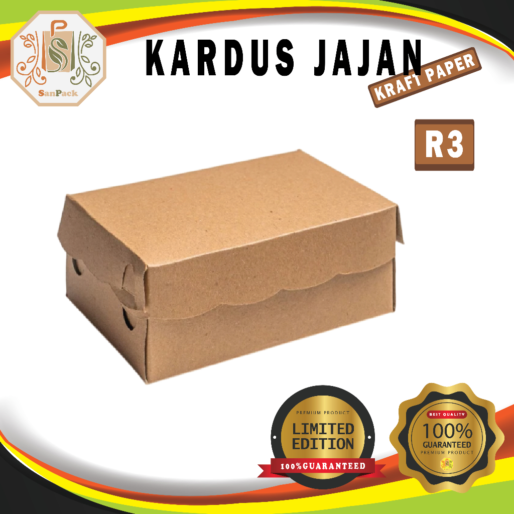 Kardus Jajan ukuran R3 bahan Paper 310 GSM - kardus Kue isi 3 - Kotak Dus Kue -Kotak Snack
