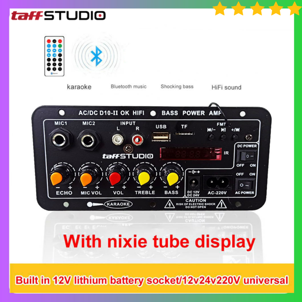 TaffSTUDIO D10 Modul Audio Amplifier Speaker Aktif Bluetooth Karaoke AC/DC dengan Layar Digital