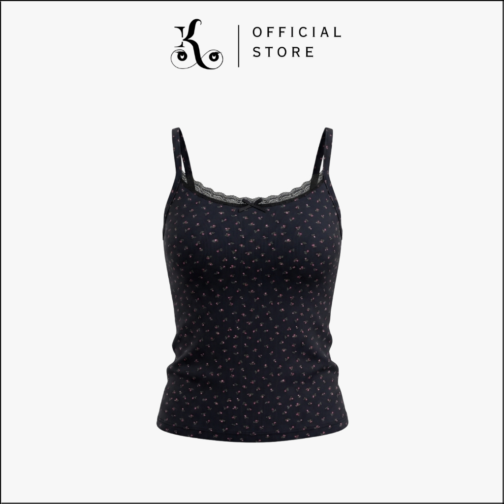KHAEFASHION - BR252 Tanktop Bra Wanita Motif Bunga Renda Atasan Tali Singlet Floral Lace Pita Lucu