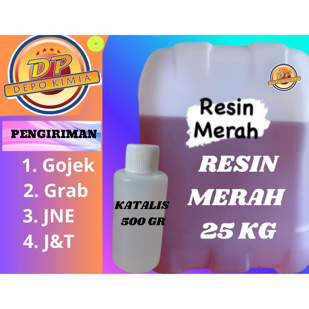 Resin Merah 25Kg + 500 mili katalis ( pengeras resin) resin merah untuk Fiberglass Moulding Kerajina