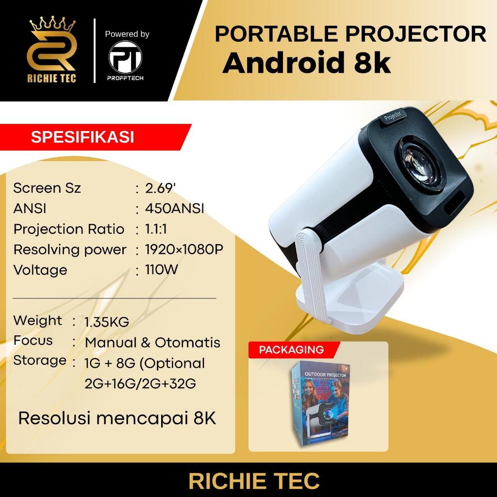 Profftech Richie Tec Proyektor K3N Wireless 8K Ultra HDMI 1080p Android