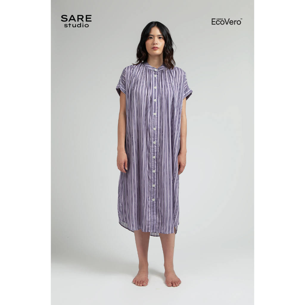 Daster Wanita Katun Ecovero | SARE studio Sleepwear OBI Loose Dress in Lilac Salur