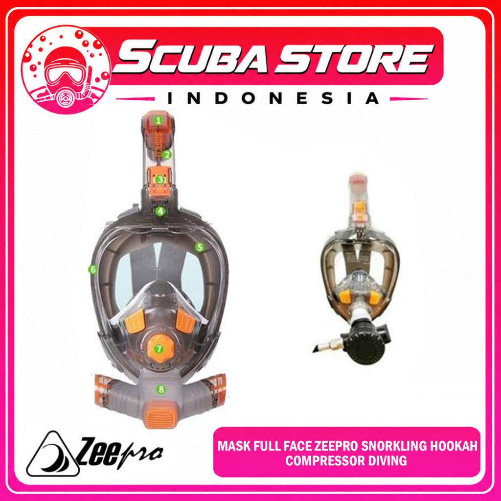 Mask Full Face Zeepro Hookah Scuba Diving Snorkeling Masker Kacamata Snorkel Snorkling Selam Regulat