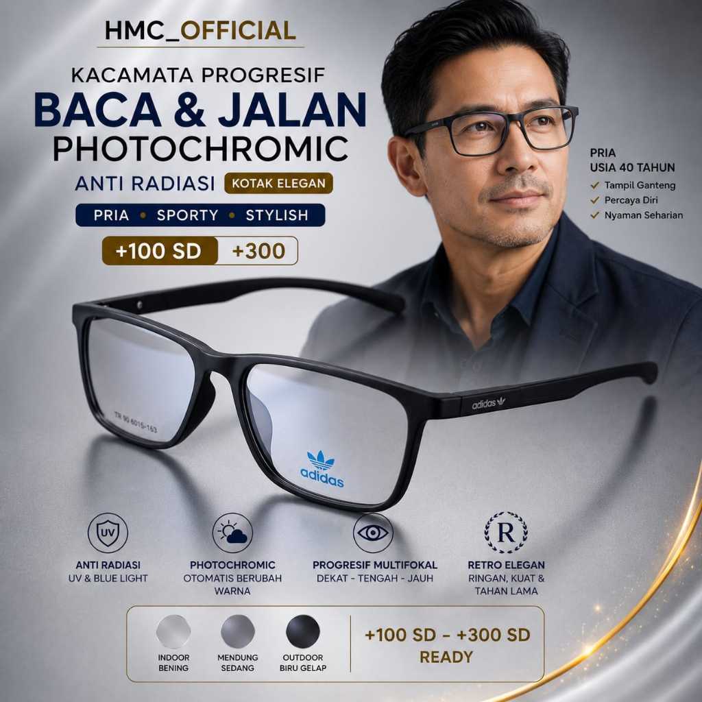 Kacamata Baca Dan Jalan PROGRESIF BLUECROMIC Pria SPORT elastis Kaca Mata Plus+100+150