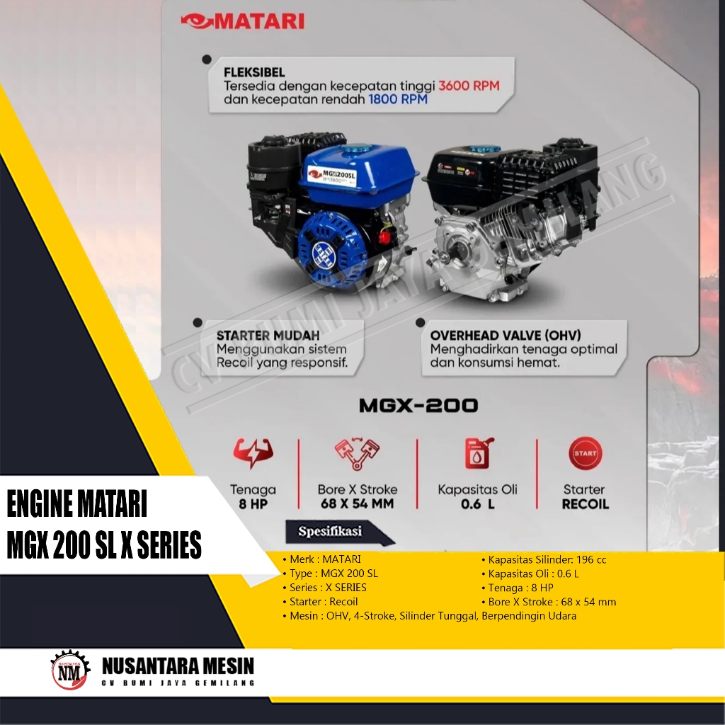 MESIN PENGGERAK SERBAGUNA / ENGINE MATARI MGX 200 SL X SERIES