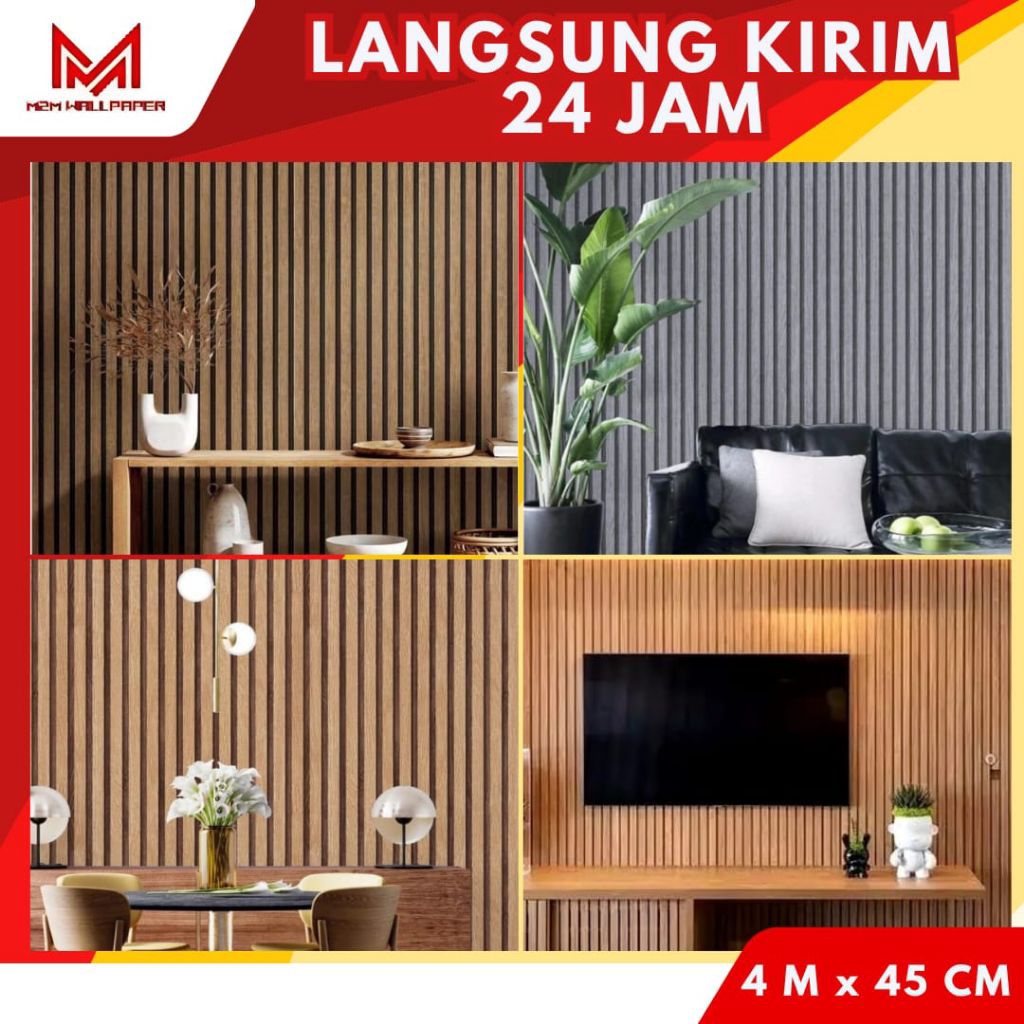 Wallpaper Panel Kayu Vintage Stiker 3D Backdrop Meja TV Ruang Tamu