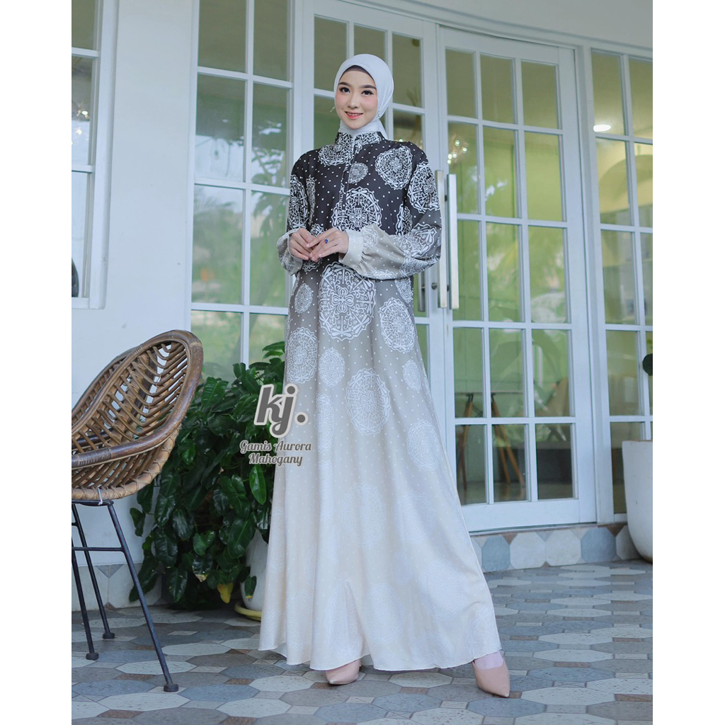 Gamis Aurora Bahan Marbela Printing ORI KHadijah Mode