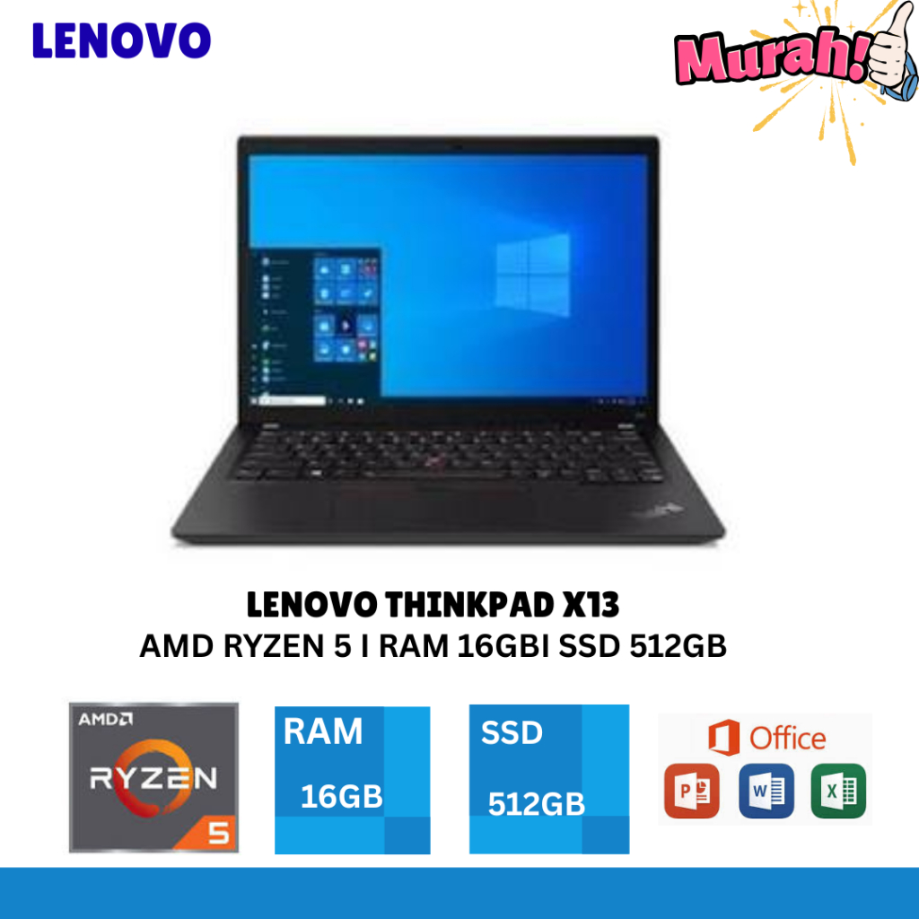 Laptop Lenovo Thinkpad X13 Gen 1 AMD Ryzen 5 Pro 4650U RAM 16GB SSD 256GB Layar 13 Inci