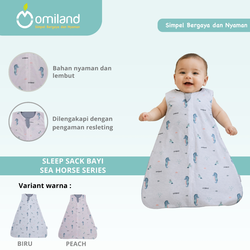 Omiland Sleep Sack Bayi 0-12 Bulan Sea Horse Series | Kantong Tidur Bayi Resleting | Selimut Tidur A