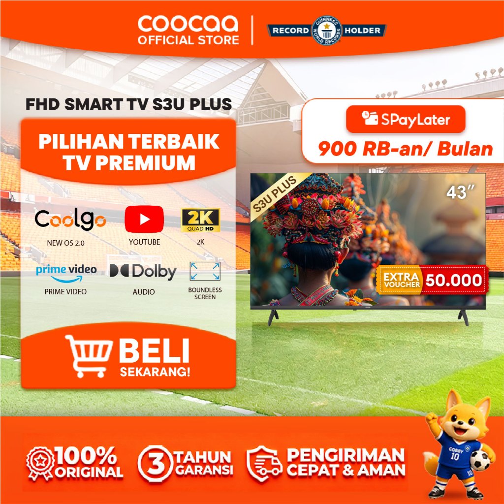 [NEW]COOCAA 43 inch S3U PLUS - Coolita 3.0 - Smart TV - Youtube/ Prime Video - Dolby Audio (COOCAA 4