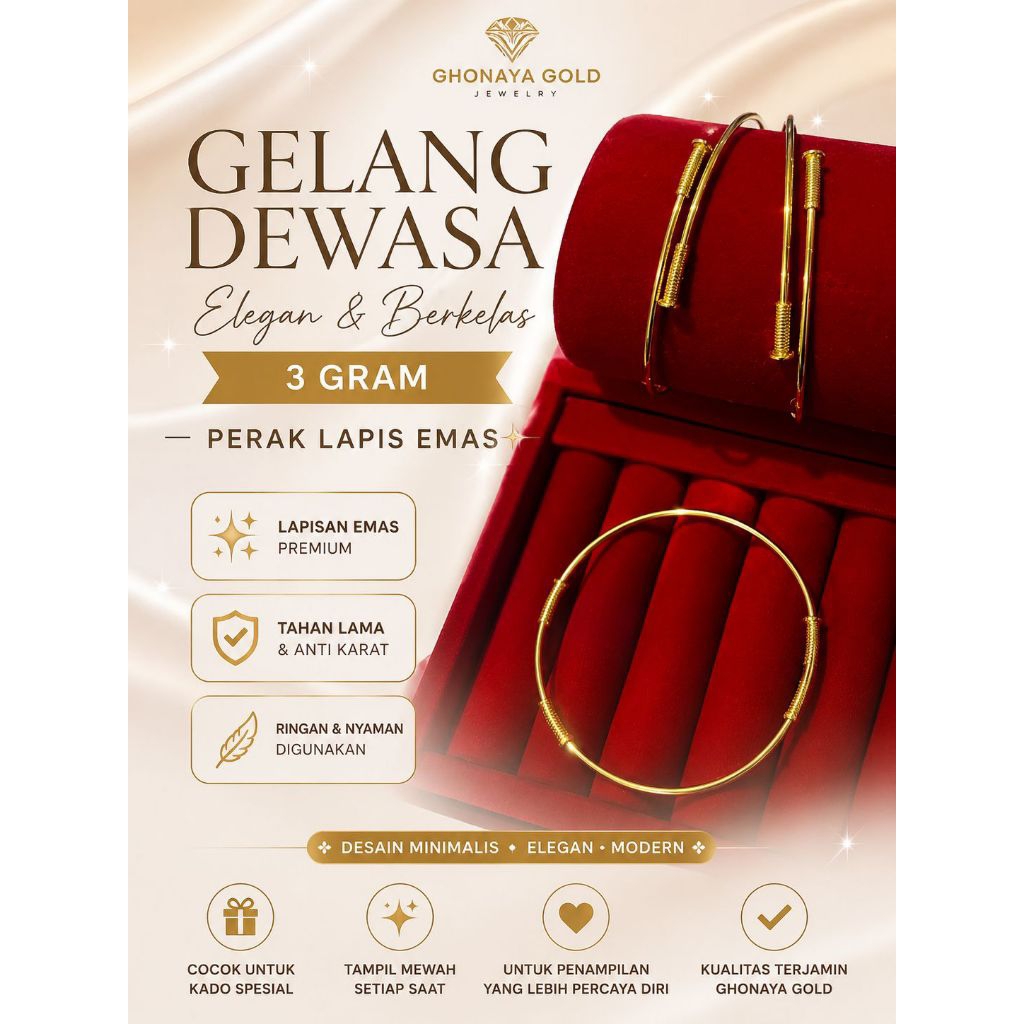 Gelang dewasa Perak lapis emas 3gram