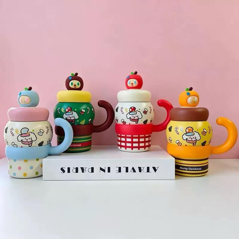 QILINs Gelas Jar Lucu 600 ml Motif Natal Dengan Karakter Pumpkin Dapat Sedotan Tumbler Mug Tahan Pan