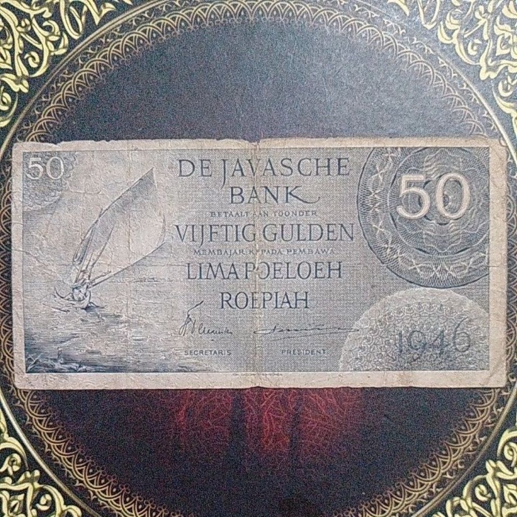 Uang De Javasche Bank seri Federal 50 gulden 1946 fine