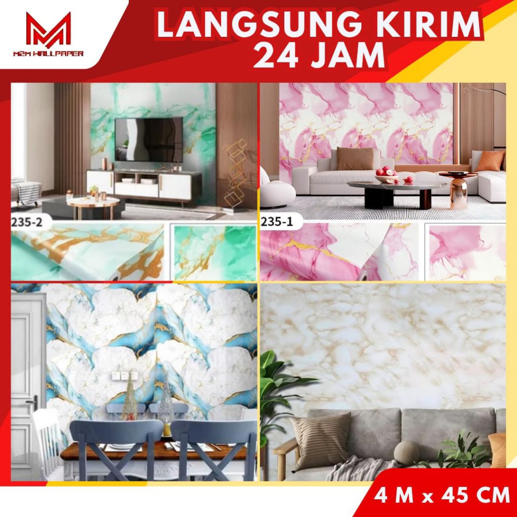 Wallpaper Dinding Marmer Stiker 3D Anti Air Backdrop TV Kamar Ruang Tamu