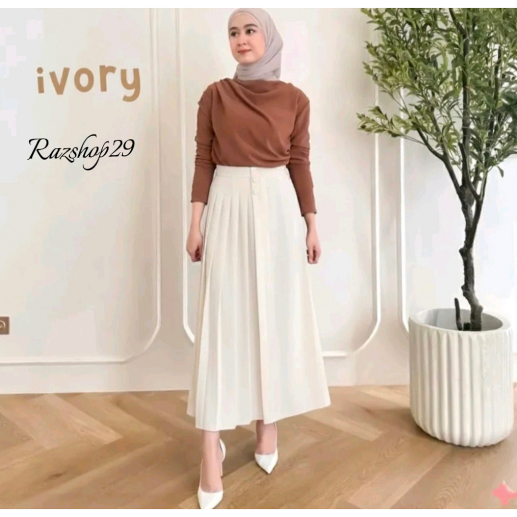 CELANA KULOT ROK WANITA WARNA IVORY HIGH WAIST CASUAL FORMAL BAHAN FURANO NYAMAN DI PAKAI