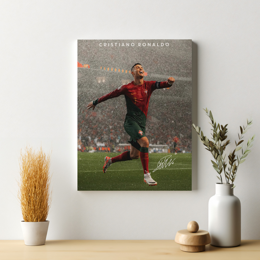 Poster Ronaldo Tanda Tangan Portugal Sepak Bola Dekorasi Hiasan Dinding