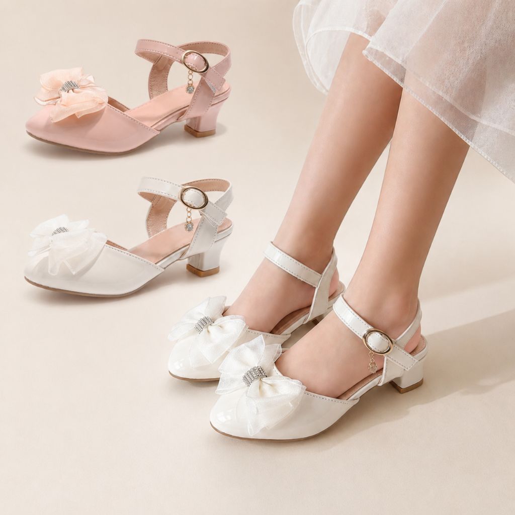Sepatu Pesta Anak Perempuan Heels Pita Elegan Korean Style Wedding Princess Shoes