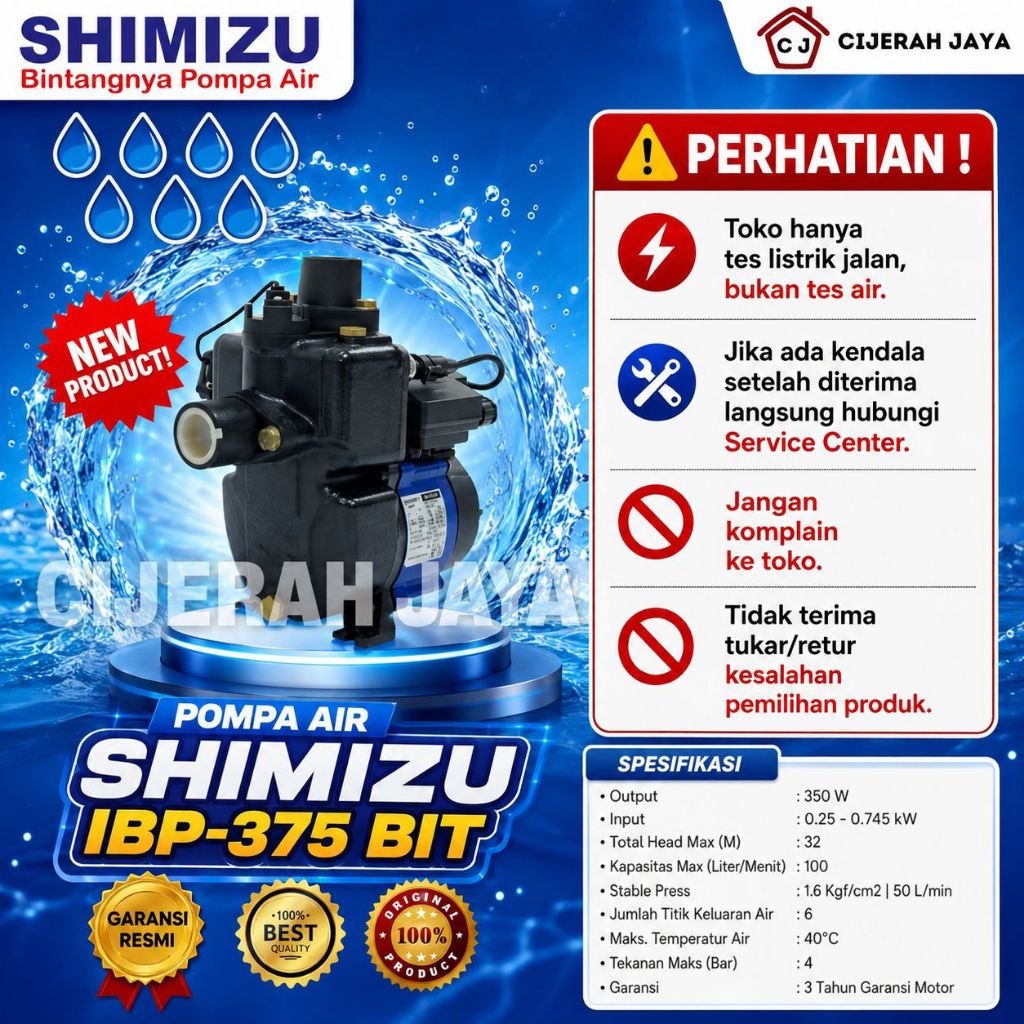 SHIMIZU IBP 375 BIT INVERTER BOOSTER PUMP / POMPA DORONG OTOMATIS SMART IBP-375BIT IBP375BIT