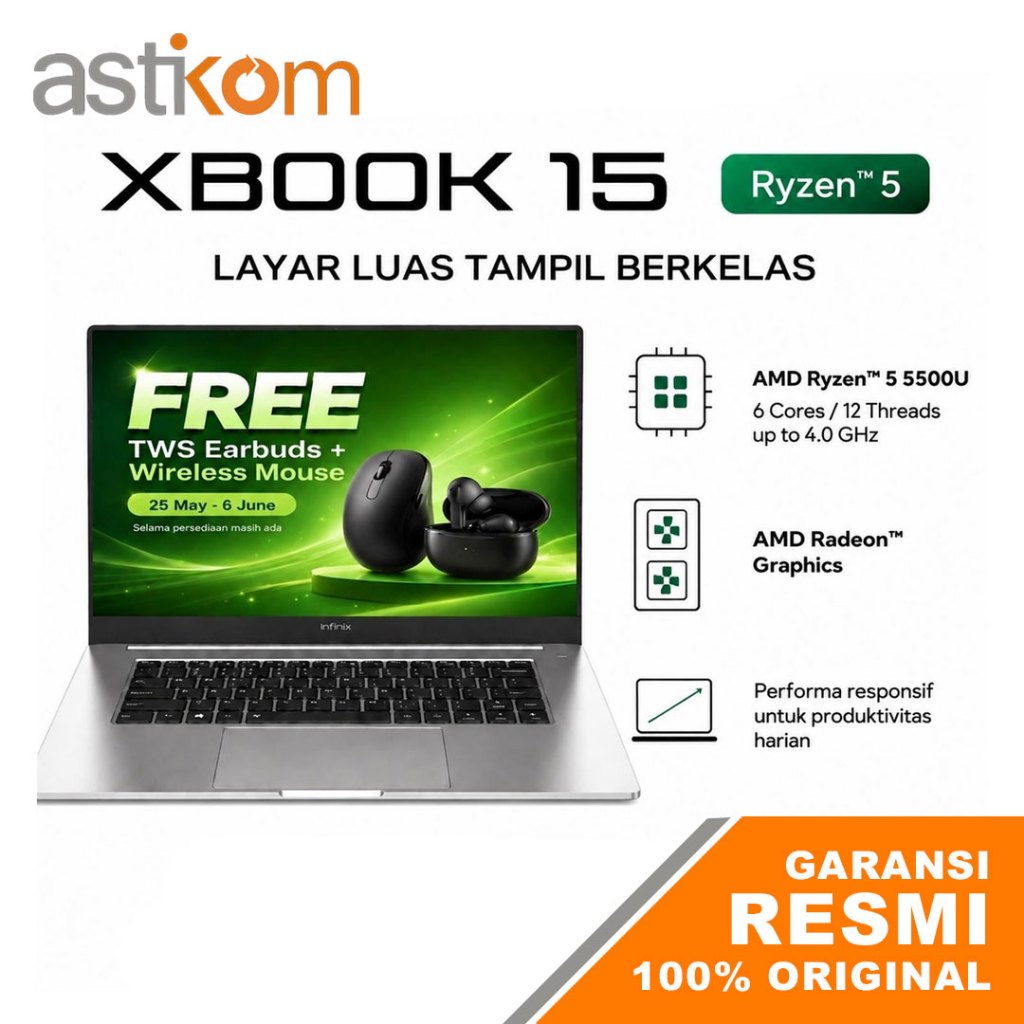 Notebook INFINIX XBOOK 15 RYZEN 5 5500U 8GB 256GB W11 Silver