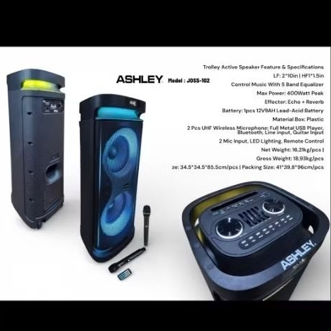 speaker portable ashley joss-102  10 inc  joss 2 x 10" original joss 102