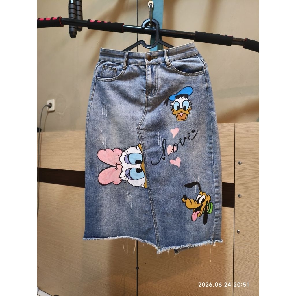 Rok Jeans Midi Hand Painted