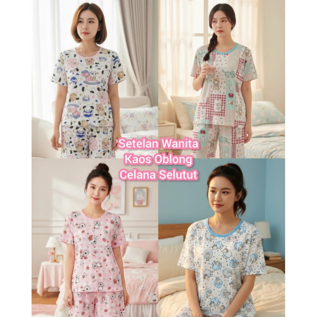 BKH Allsize Kaos Oblong St.Babydoll Celana 3/4 (Selutut)-Tangan Pendek