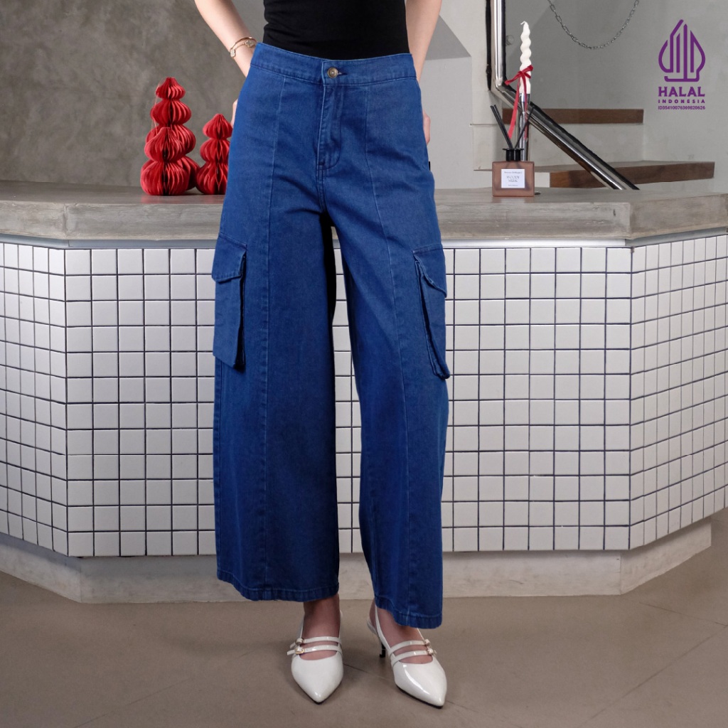 Emba Ladies - Loisa Celana Panjang Cargo Jeans Wanita Wide Pants Non Stretch