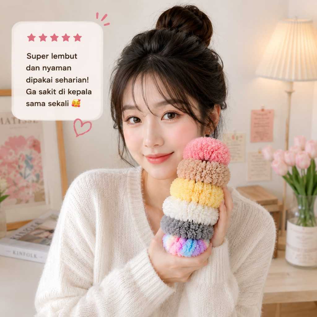 Scrunchie Bulu Premium Fluffy Ikat Rambut Korea Jumbo Soft Hair Tie Aksesoris Wanita Kekinian